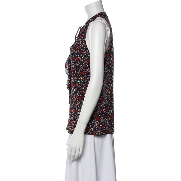A.L.C Silk  Printed V Neck Floral Ruffle Blouse 🌼 - Picture 3 of 11